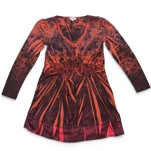 ONE WORLD Red and Black V-Neck Blouse Top Womens’ size M